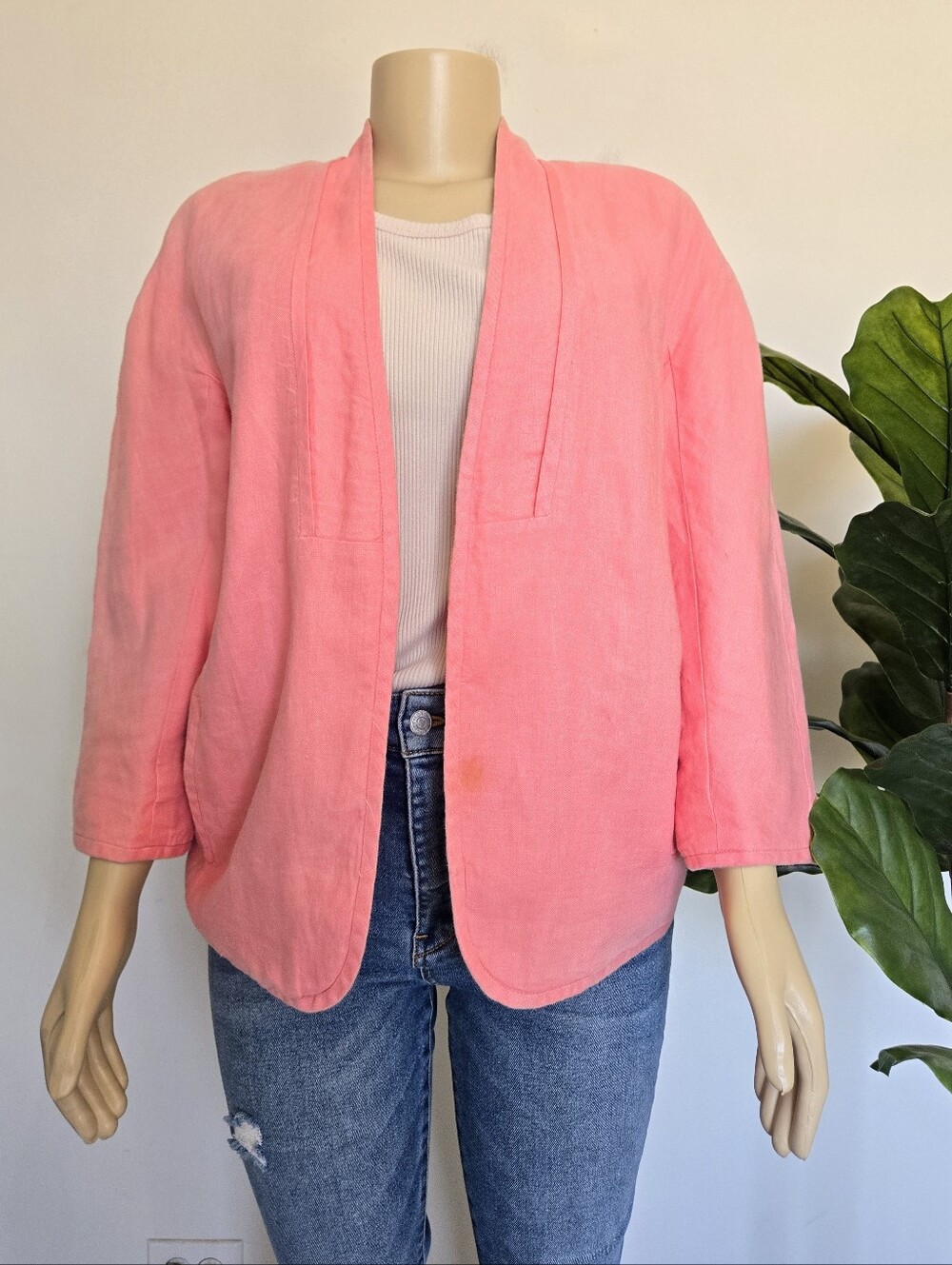 Galeries Lafayette PARIS Linen Blazer Peach Pink Color Size 40 Women's